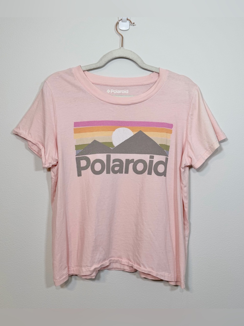 Vintage Polaroid Shirt Light Pink Retro Tee Pastel Graphic 100% Cotton Women XL